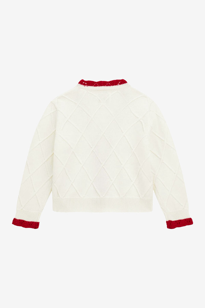 "Tansy" Ivory & Red Embroidered Cherry Cardigan