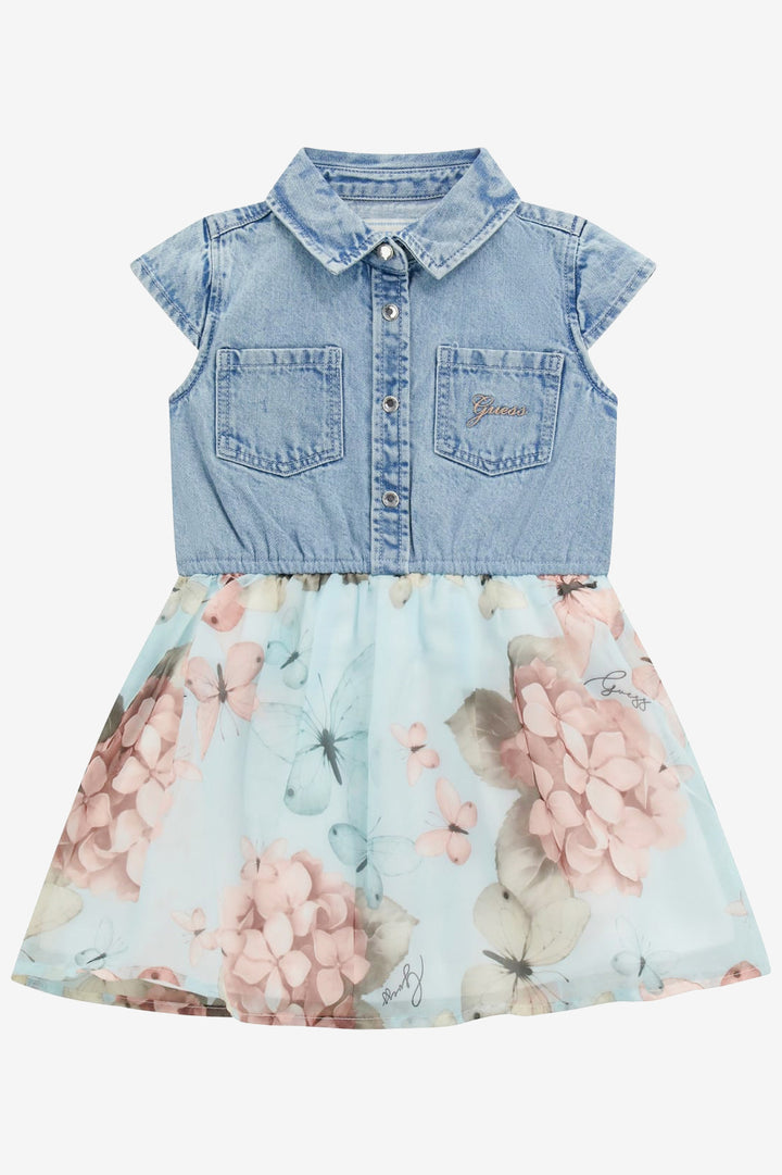 "Josephine" Denim Mint Butterfly Organza Dress