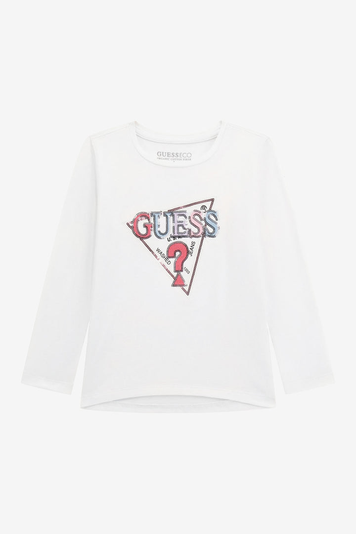 "Ava" White Multicoloured Sequin Logo Top