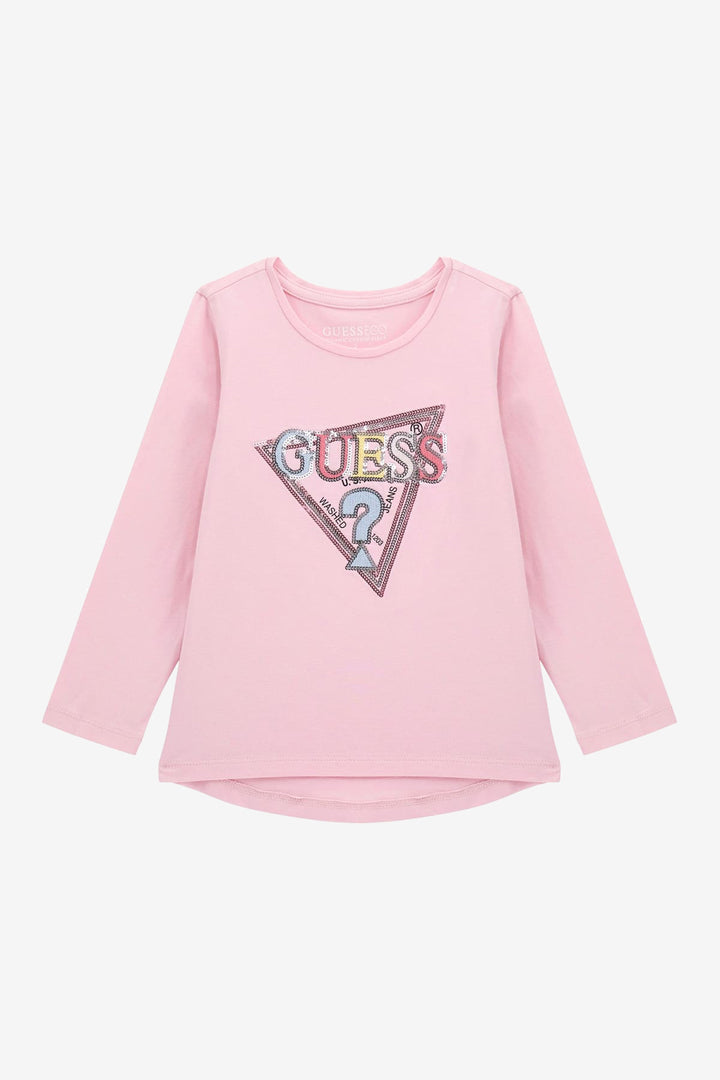 "Ava" Cotton Candy Pink Multicoloured Sequin Logo Top