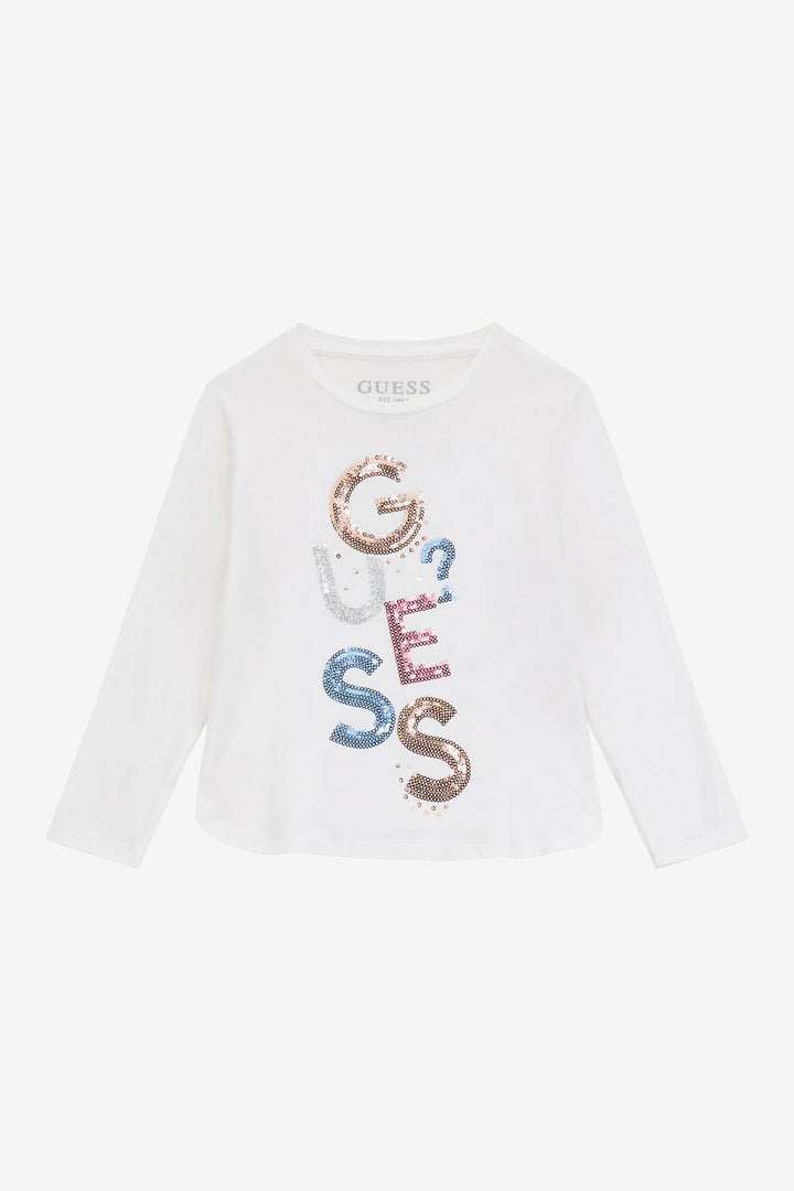 "Esme" White Multicoloured Sequin Logo Top