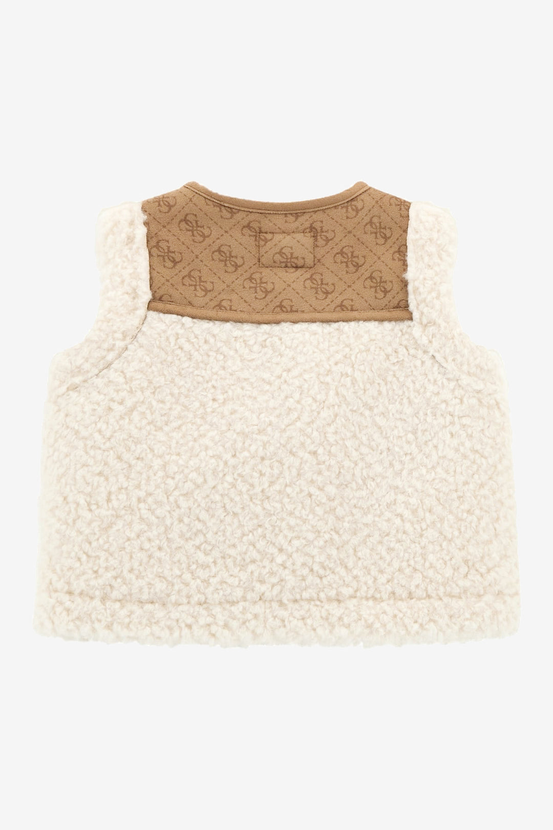 "Niamh" Beige Faux Suede Monogram Sherpa Gilet