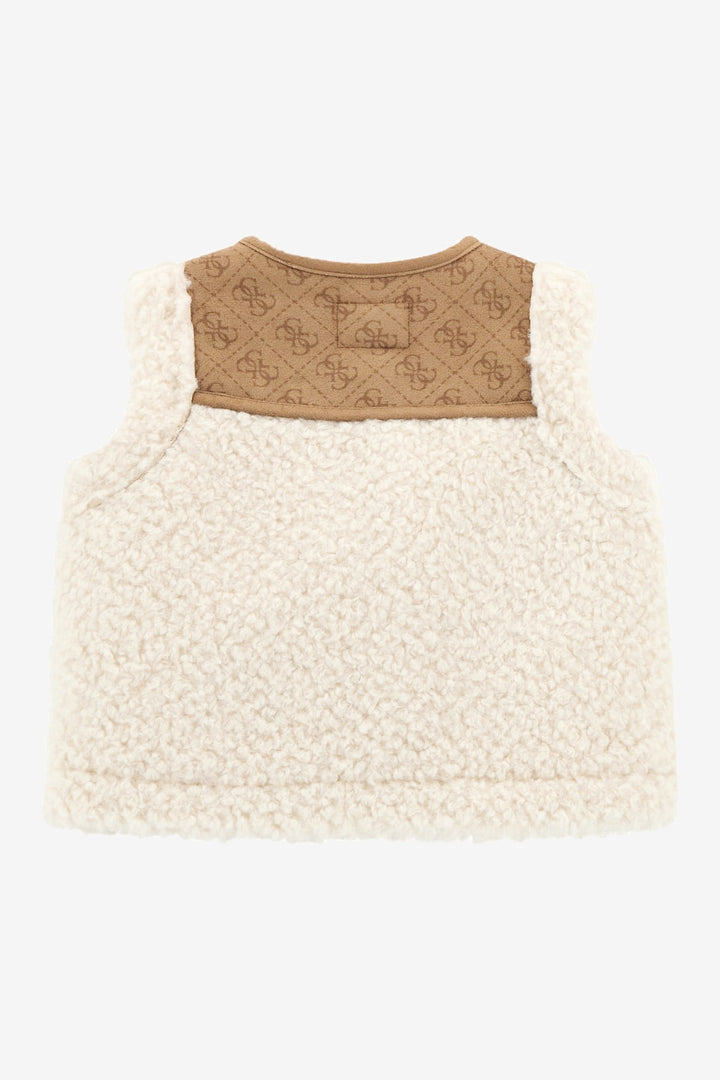 "Niamh" Beige Faux Suede Monogram Sherpa Gilet