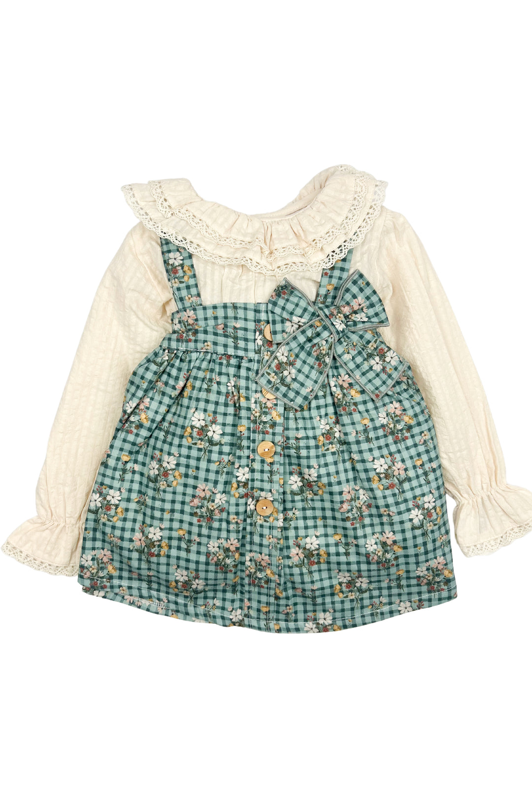 Valentina Bebes "Lucy" Blouse & Teal Gingham Pinafore Dress | Millie and John
