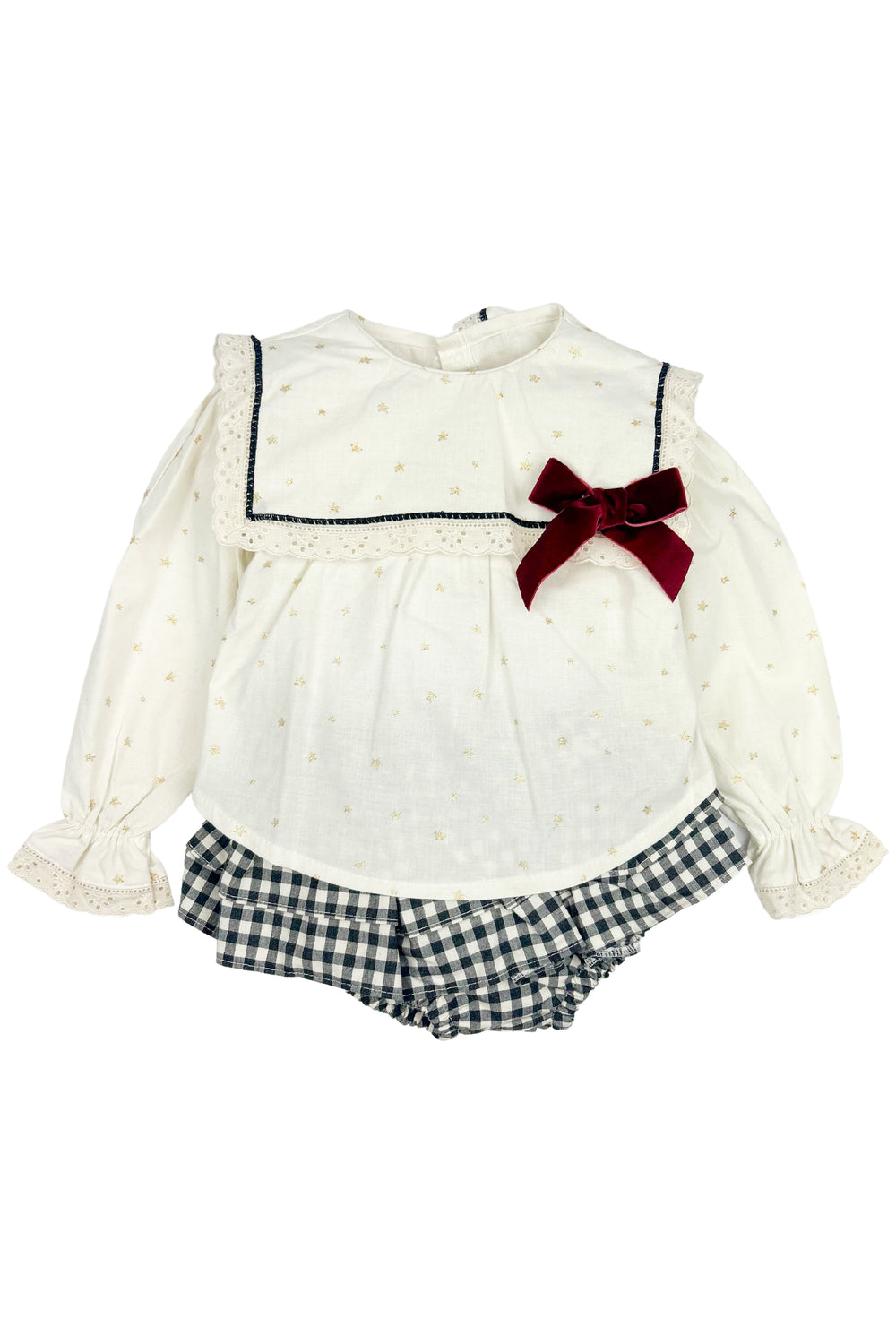 Valentina Bebes "Vera" Burgundy Cardigan, Blouse & Gingham Skirt | Millie and John