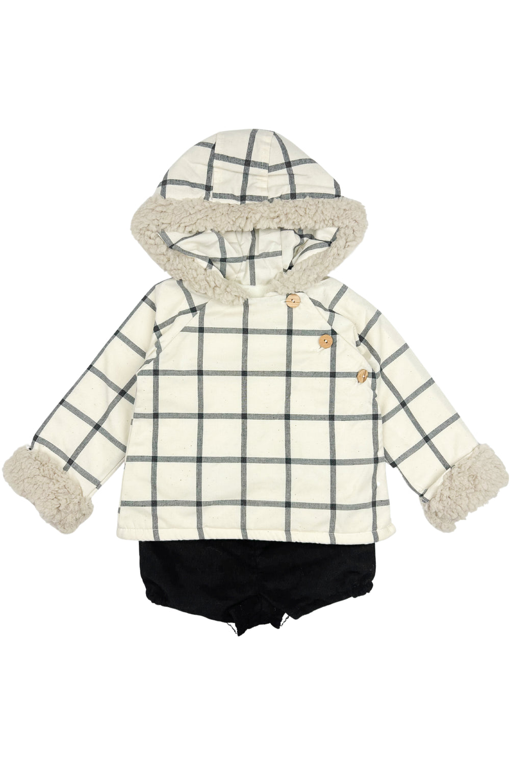 Valentina Bebes "Camden" Ecru Checked Hoodie & Black Shorts | Millie and John