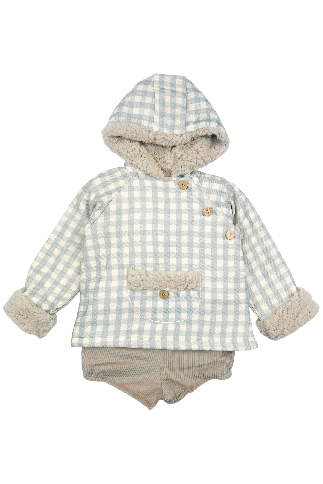 Valentina Bebes "Coby" Blue Gingham Hoodie & Cord Shorts | Millie and John
