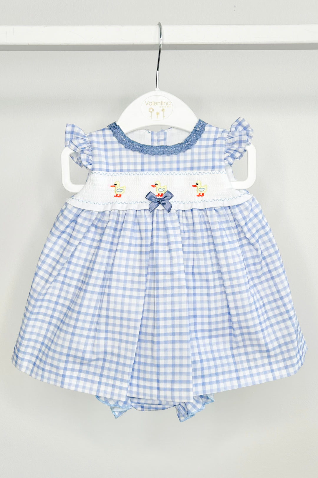 "Fleur" Blue Gingham Smocked Duck Dress & Bloomers
