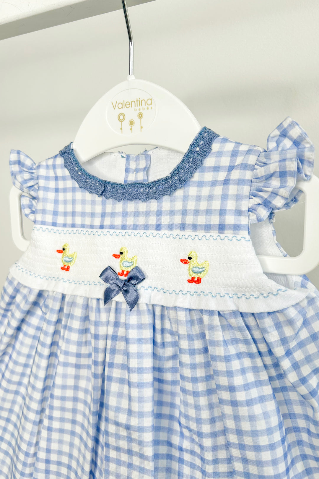 "Fleur" Blue Gingham Smocked Duck Dress & Bloomers