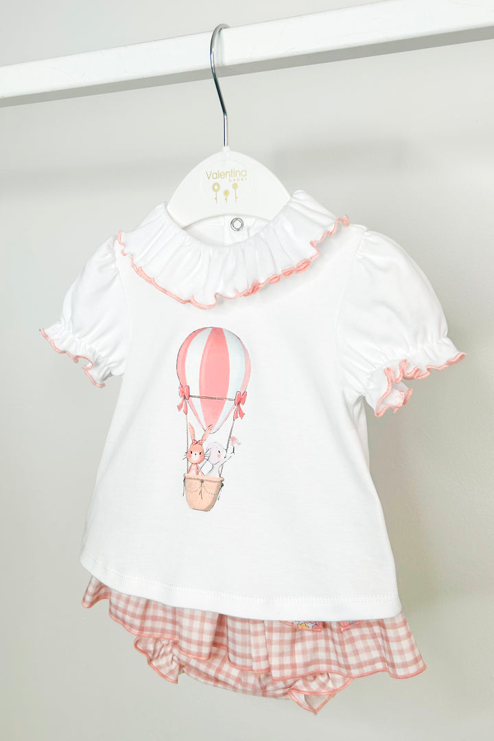 "Seraphine" Pink Hot Air Balloon Top & Gingham Skort