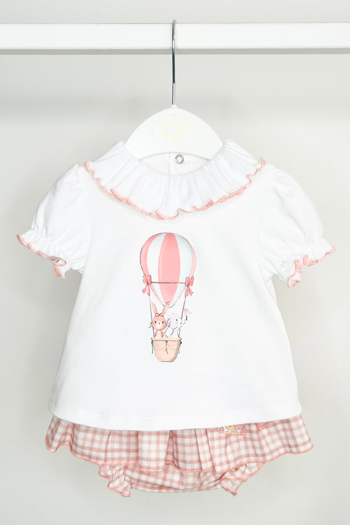 "Seraphine" Pink Hot Air Balloon Top & Gingham Skort