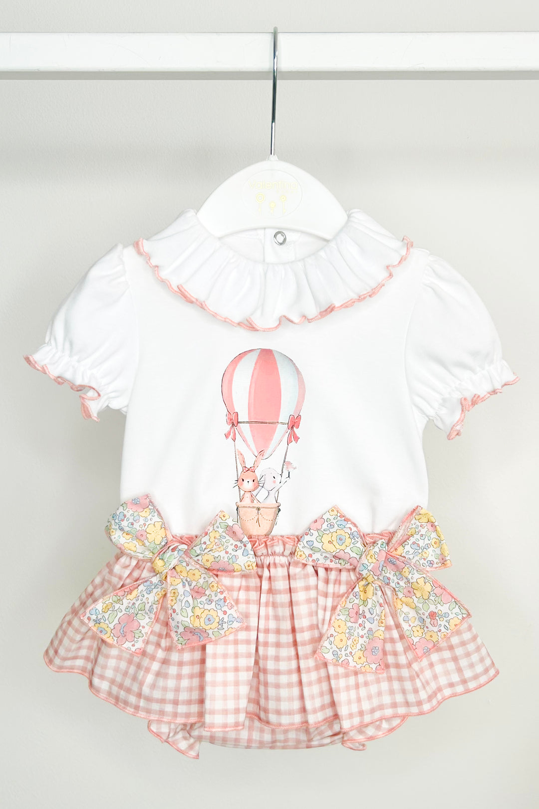 "Seraphine" Pink Hot Air Balloon Top & Gingham Skort