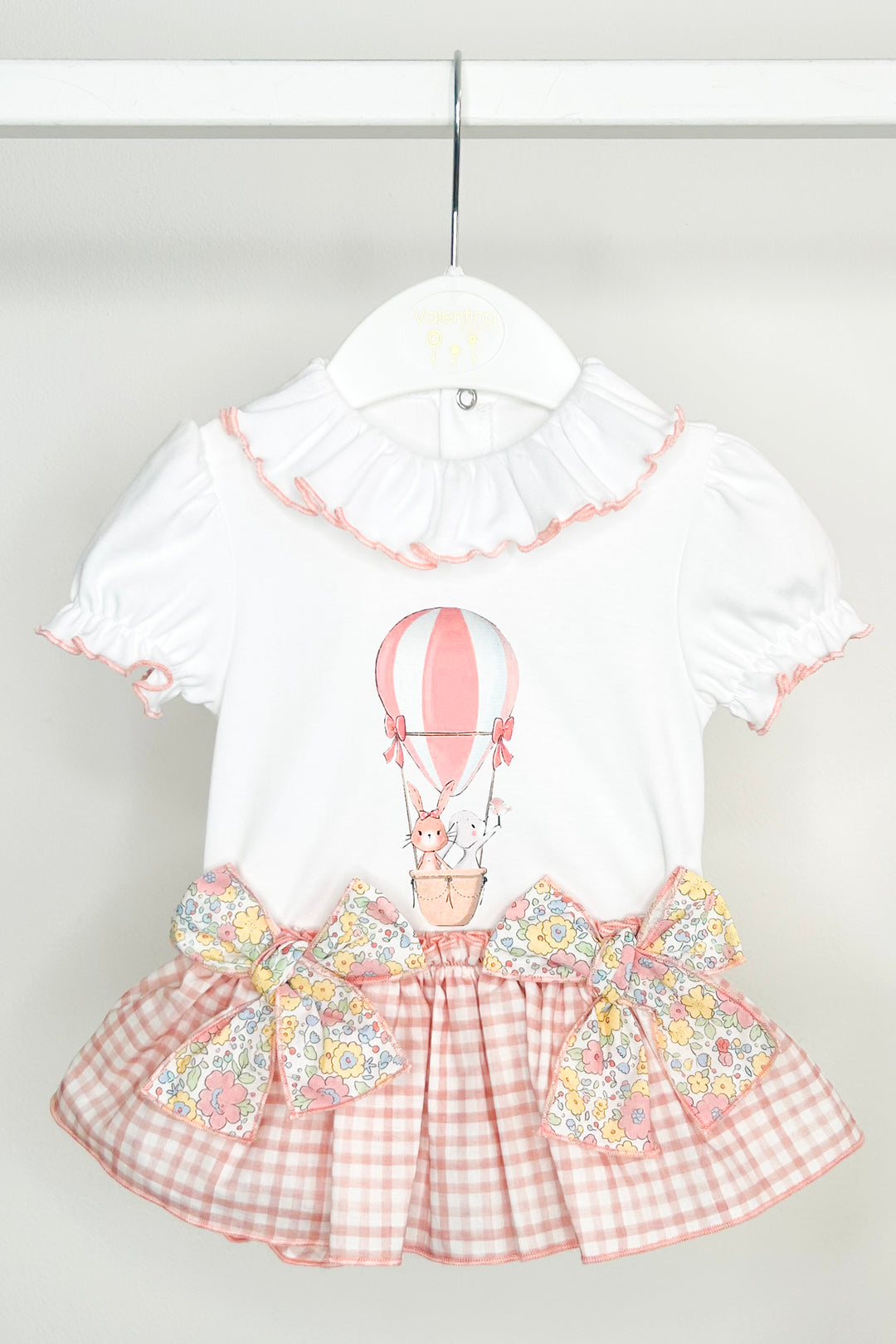 "Seraphine" Pink Hot Air Balloon Top & Gingham Skort