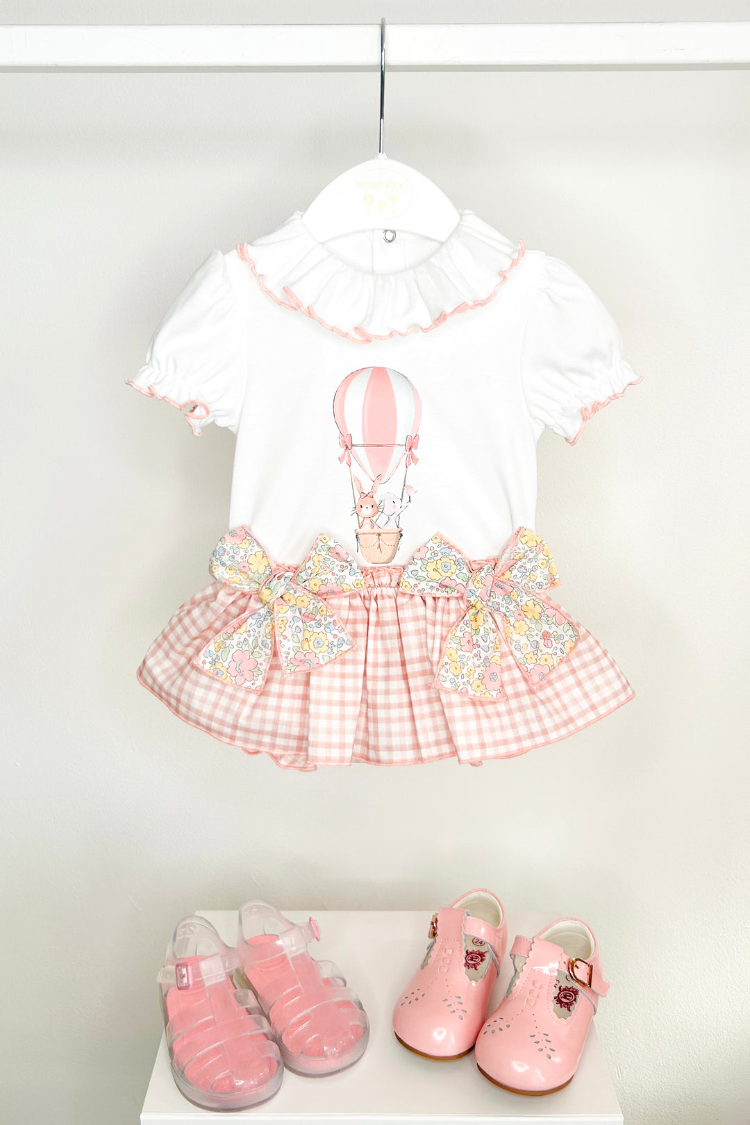 "Seraphine" Pink Hot Air Balloon Top & Gingham Skort