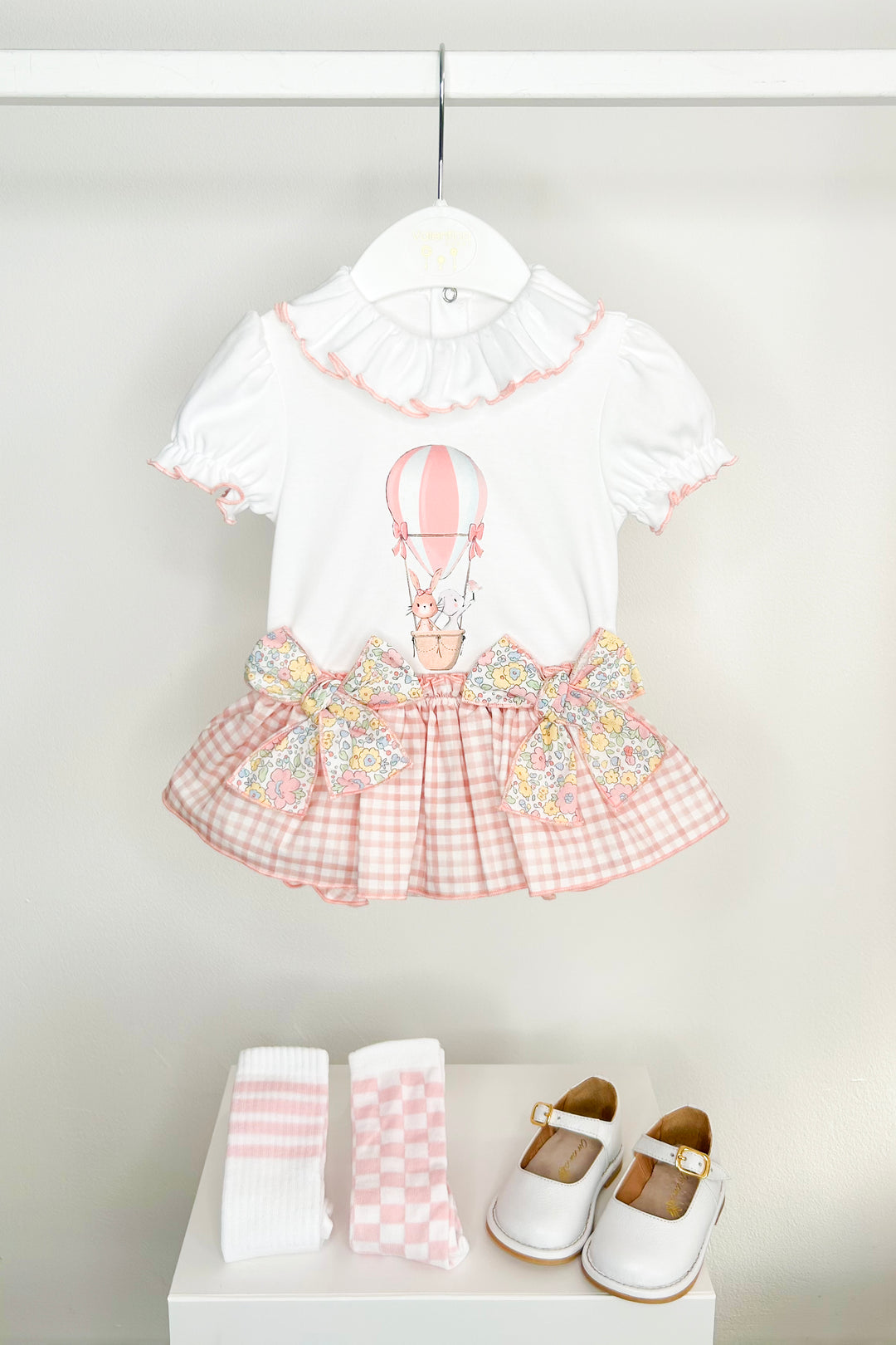 "Seraphine" Pink Hot Air Balloon Top & Gingham Skort