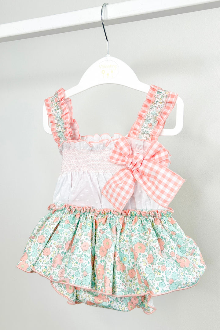"Florrie" Peach & Mint Floral Top & Bloomer Skirt