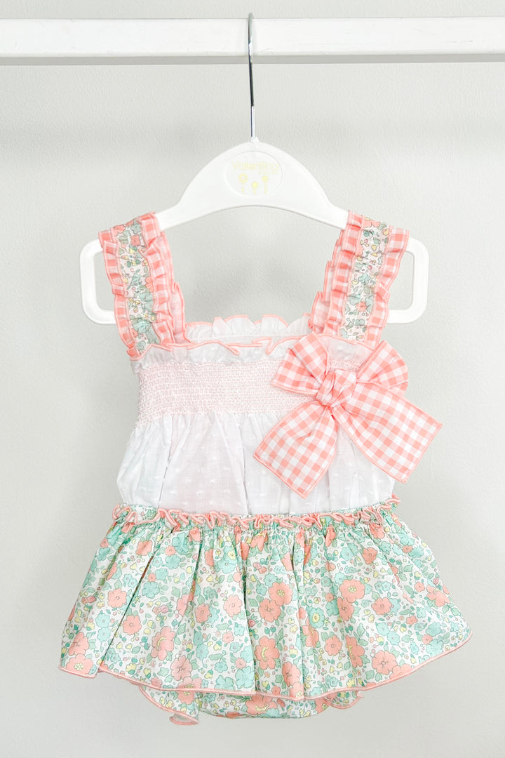 "Florrie" Peach & Mint Floral Top & Bloomer Skirt