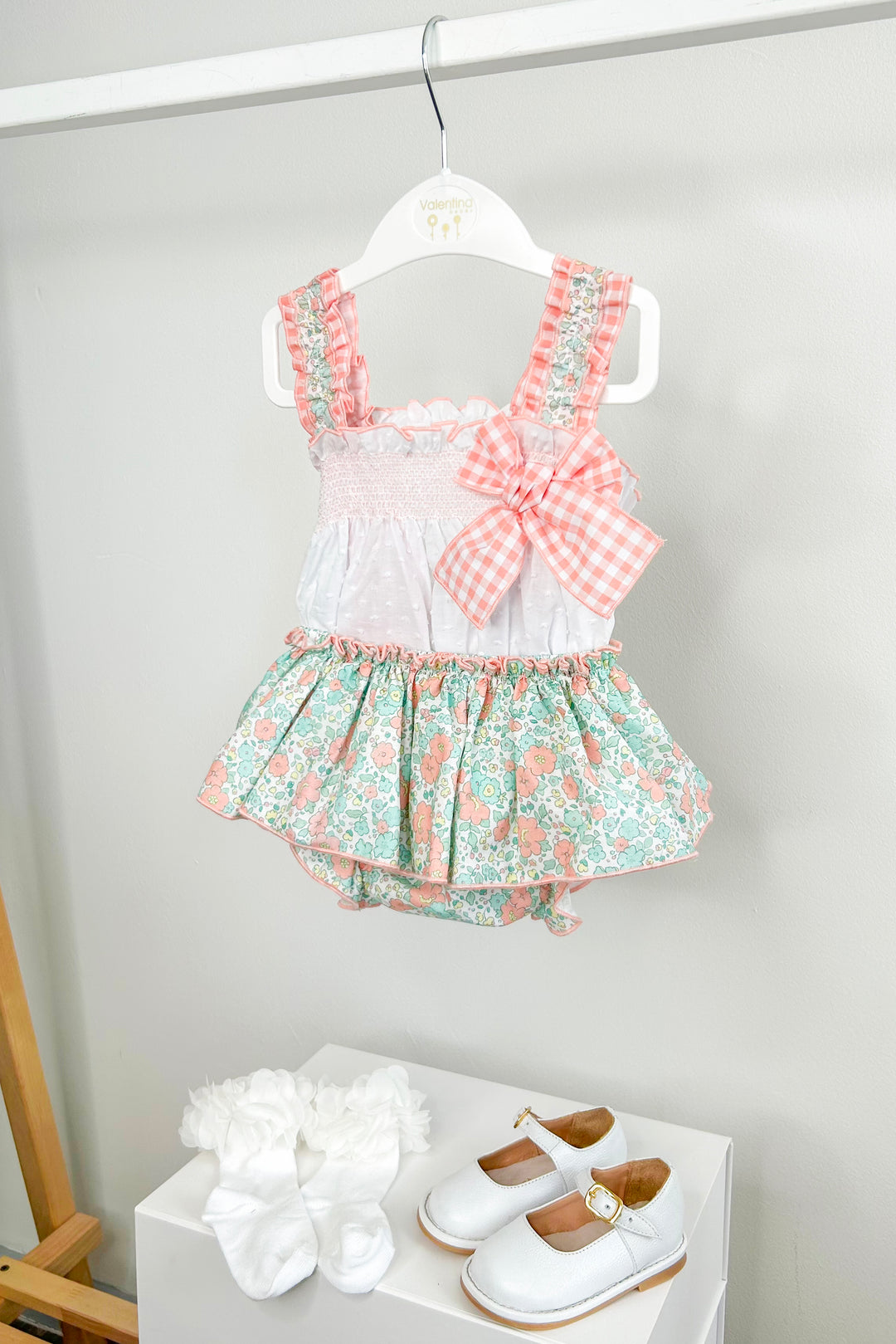 "Florrie" Peach & Mint Floral Top & Bloomer Skirt