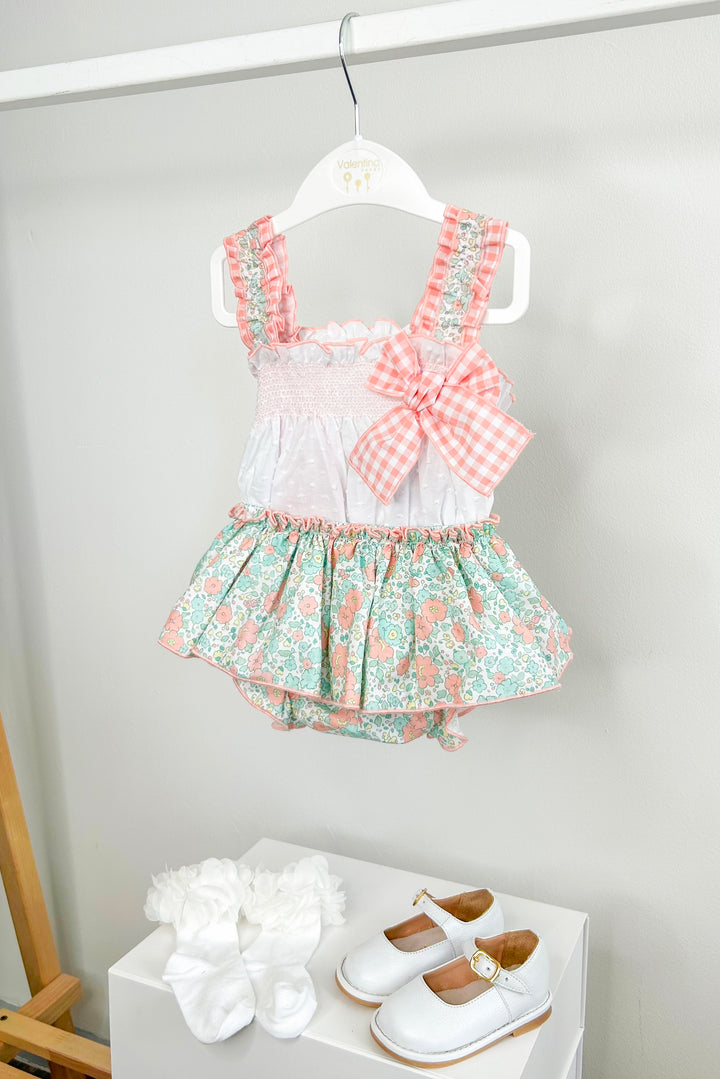 "Florrie" Peach & Mint Floral Top & Bloomer Skirt