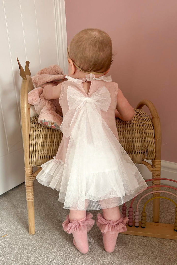 Granlei "Grace" Pale Rose Knit Tulle Bow Dress | Millie and John