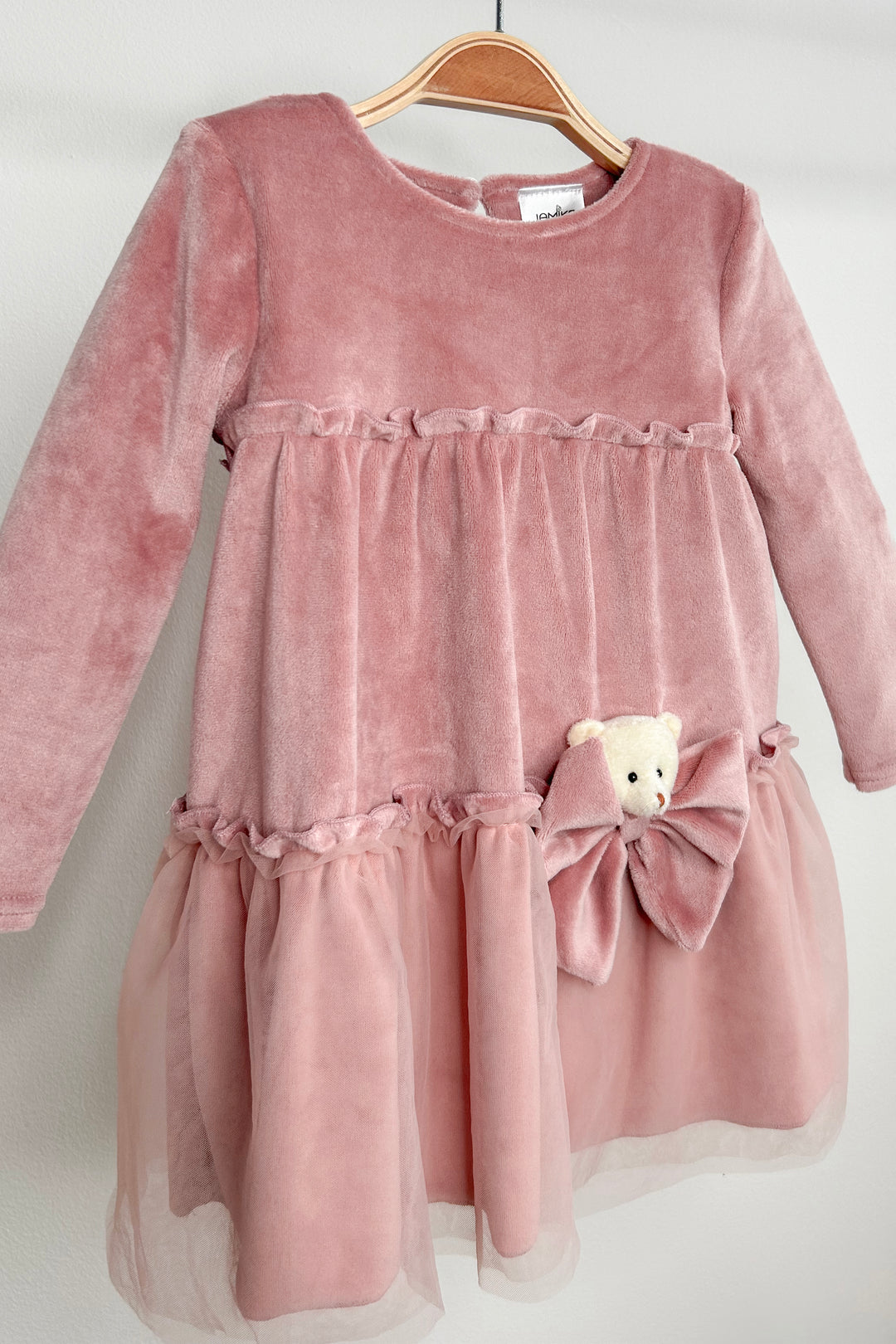 "Lisbeth" Dusky Pink Velour Tulle Teddy Dress