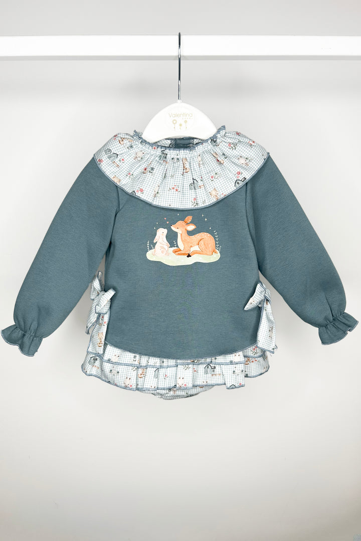 "Daisy" Teal Sweatshirt & Animal Print Skirt