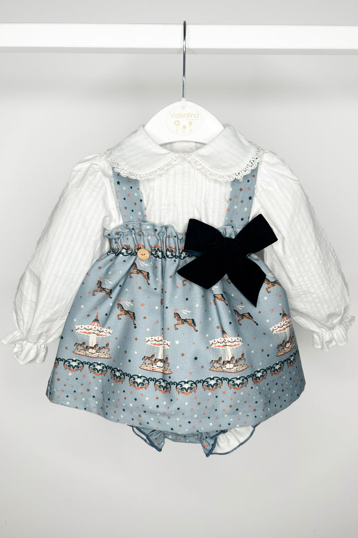 "Isadora" Blue Carousel Pony Pinafore Dress Set