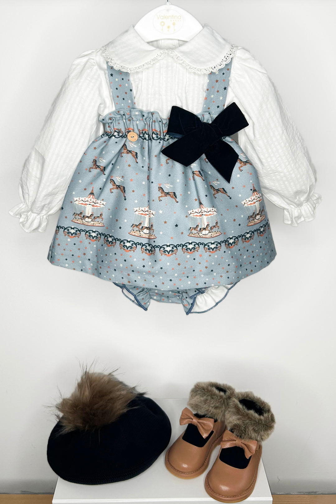 "Isadora" Blue Carousel Pony Pinafore Dress Set