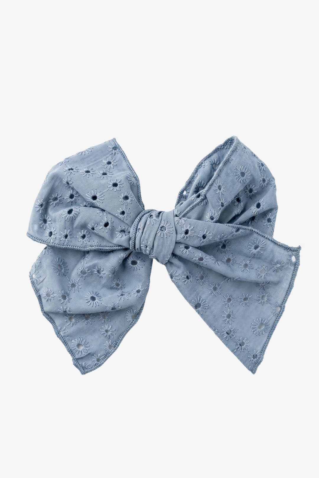 Blue Broderie Anglaise Hair Bow
