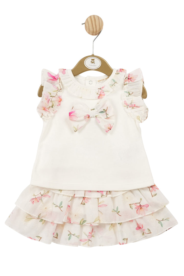 Mintini Baby "Violet" White & Pink Floral Top & Skirt | Millie and John