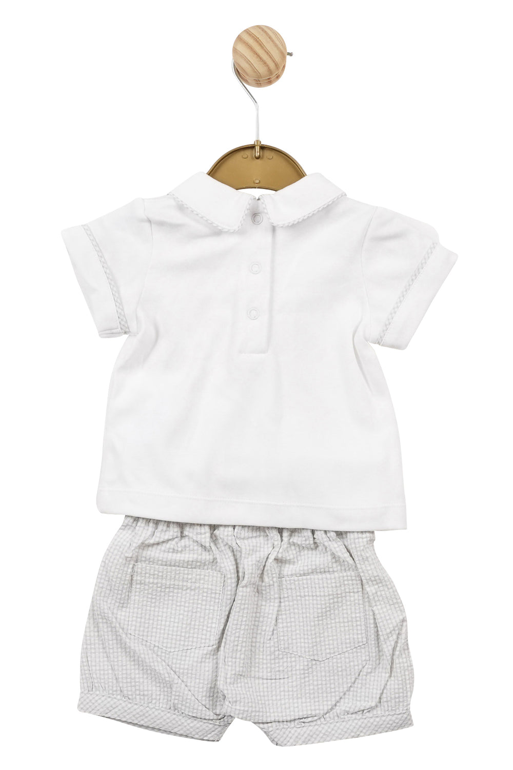 Mintini Baby "Lewis" Shirt & Grey Seersucker Gingham Jam Pants | Millie and John