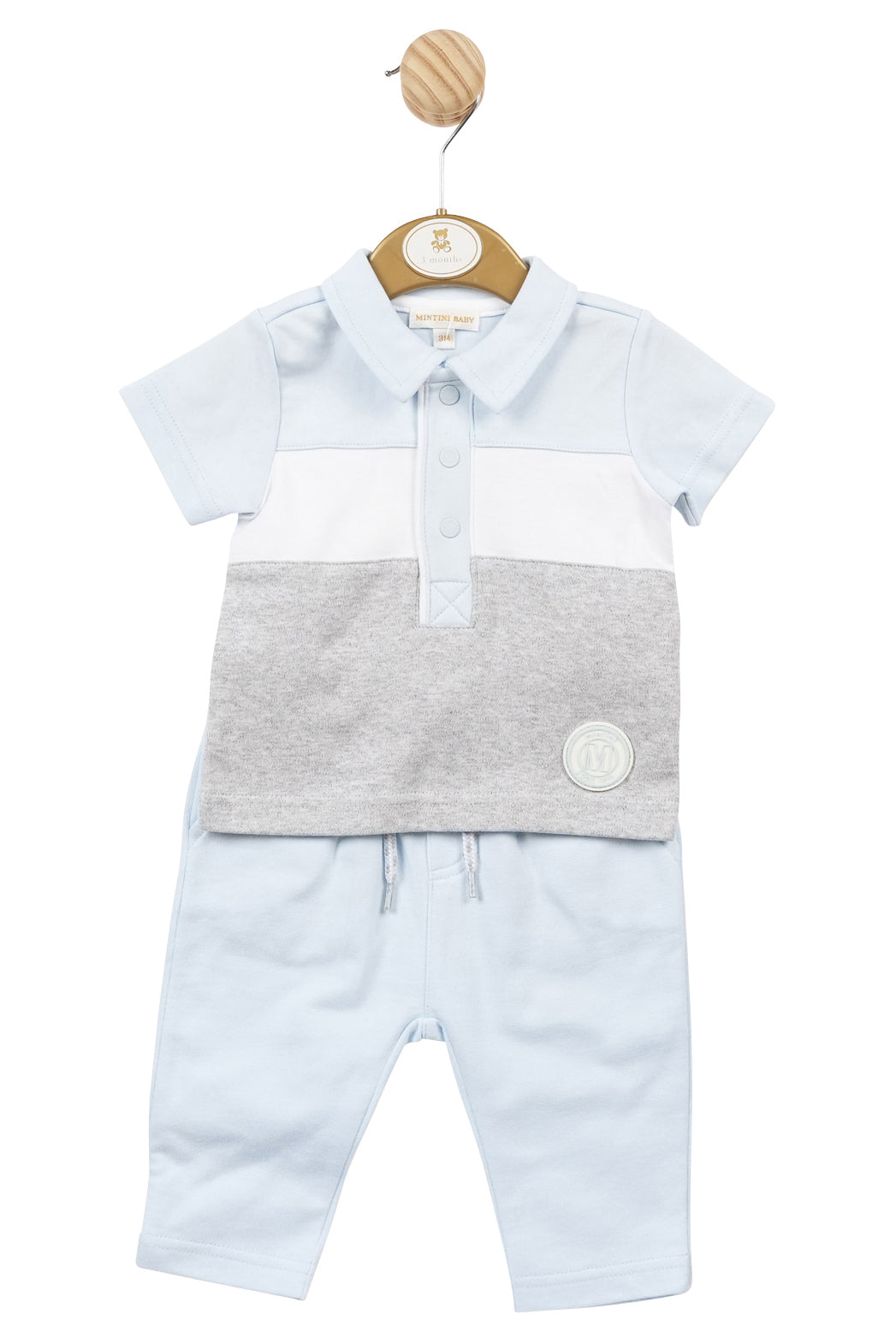 Mintini Baby "Zachariah" Baby Blue & Grey Polo Shirt & Trousers | Millie and John
