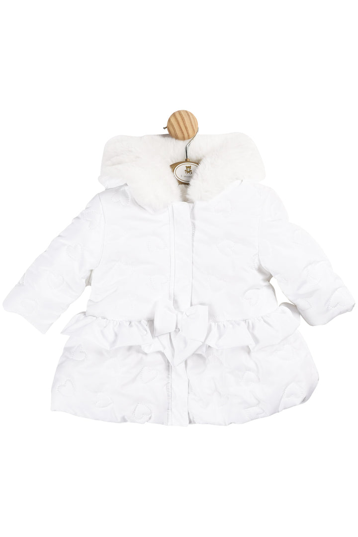 White Padded Heart Faux Fur Coat