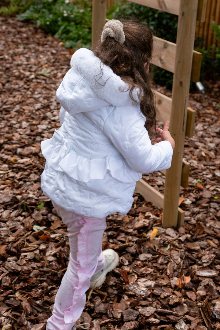 White Padded Heart Faux Fur Coat