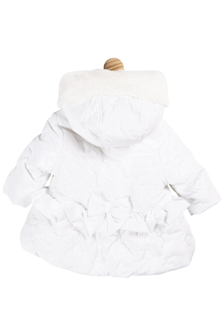 White Padded Heart Faux Fur Coat