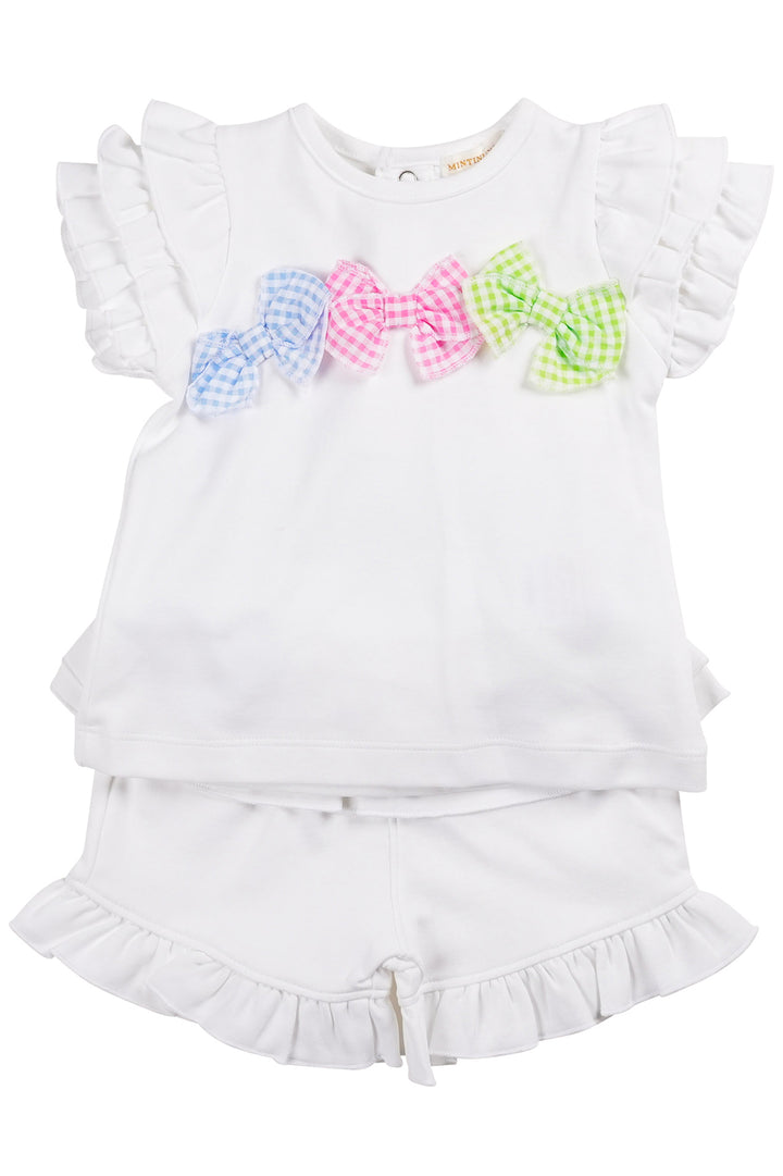 "Daisy" White Gingham Bow Top & Shorts