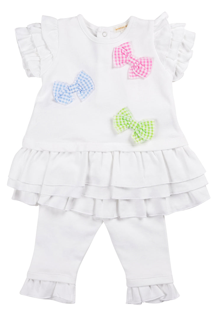 "Sadie" White Gingham Bow Top & Leggings