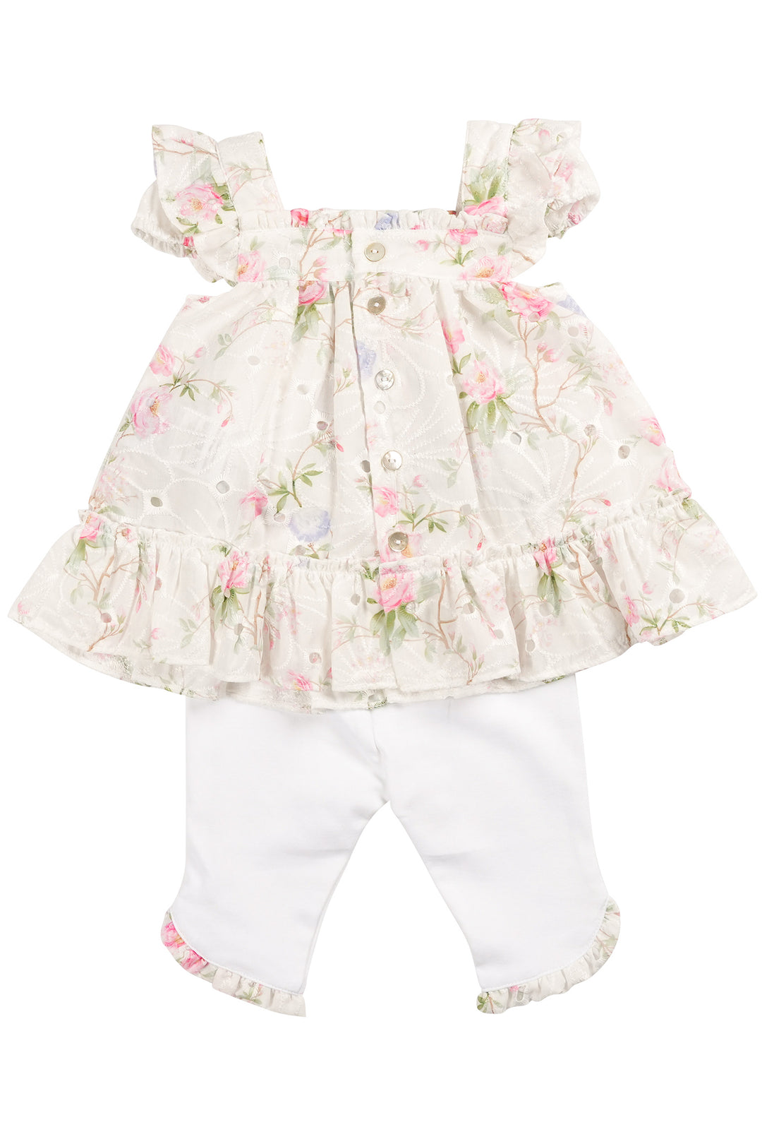 "Emmy" Ivory & Pink Floral Broderie Dress & Leggings