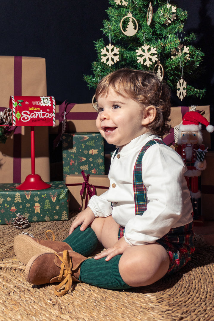 "Tobias" Red & Bottle Green Tartan Shorts & Shirt Set