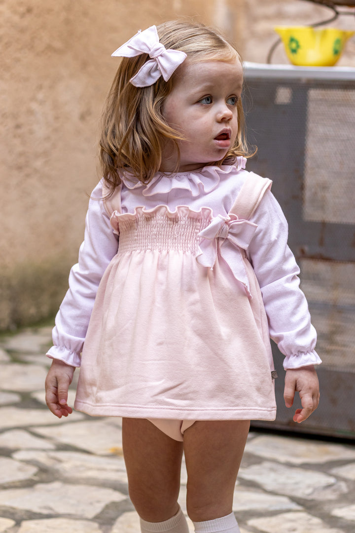 "Bea" Baby Pink Blouse, Dress & Bloomers