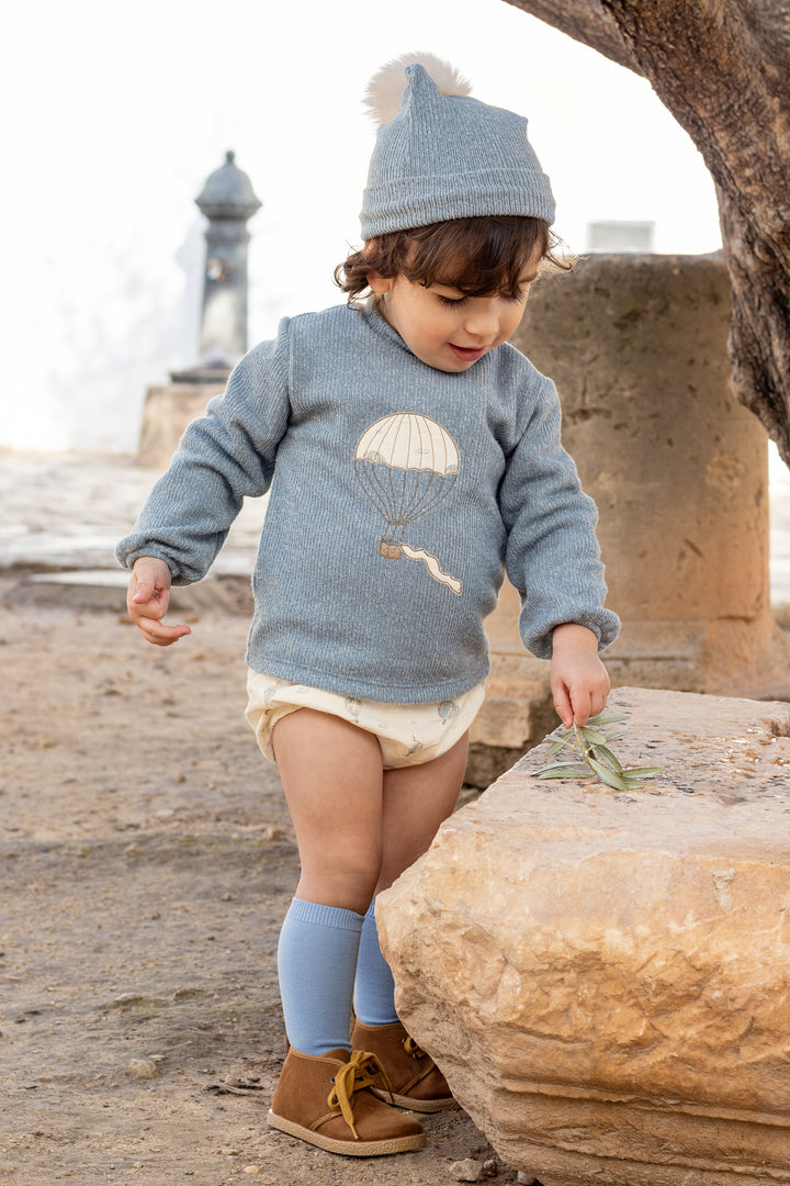 Calamaro PREORDER "Jude" Dusky Blue Chenille Hot Air Balloon Top & Jam Pants | Millie and John