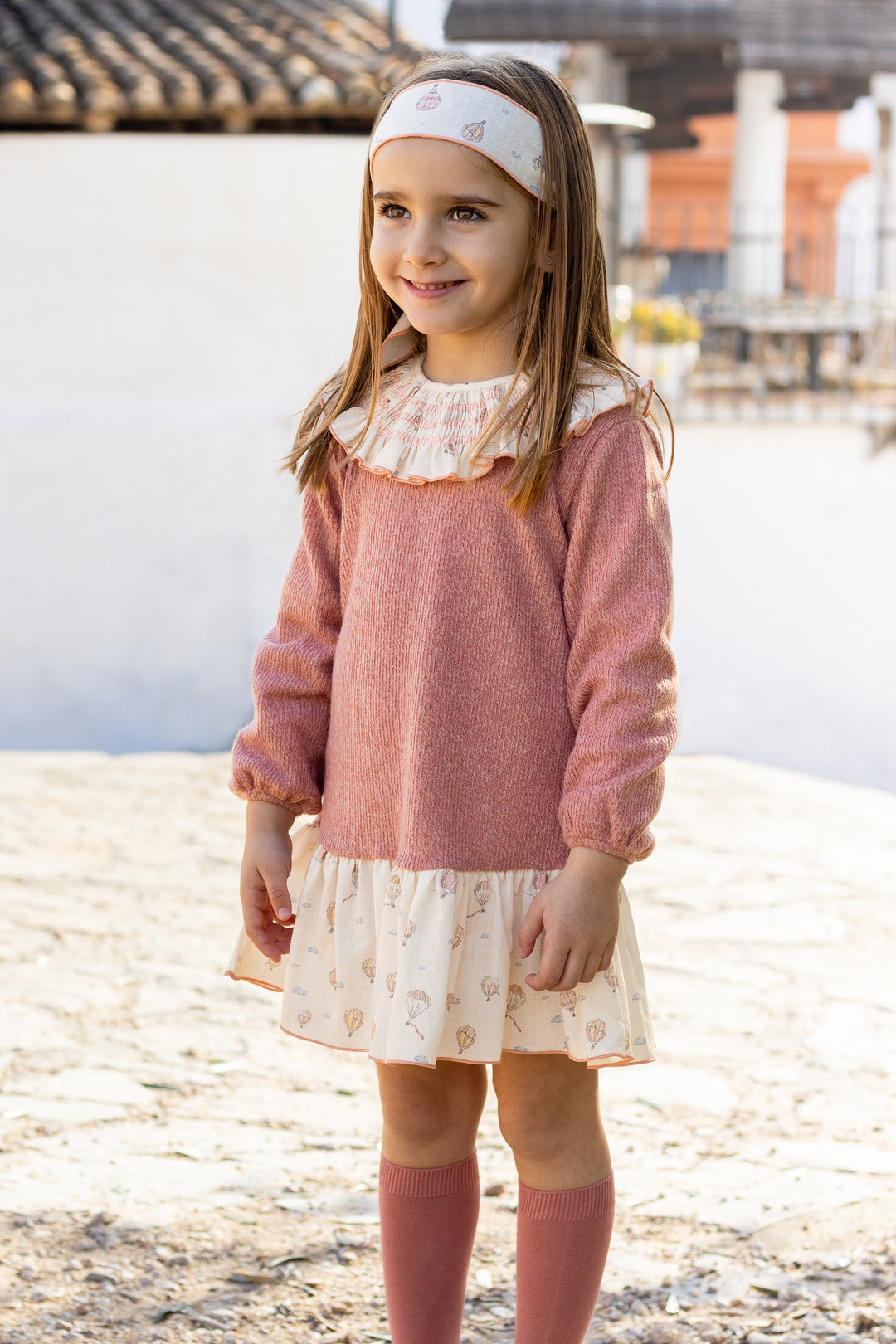 "Elspeth" Dusky Coral Chenille Hot Air Balloon Dress