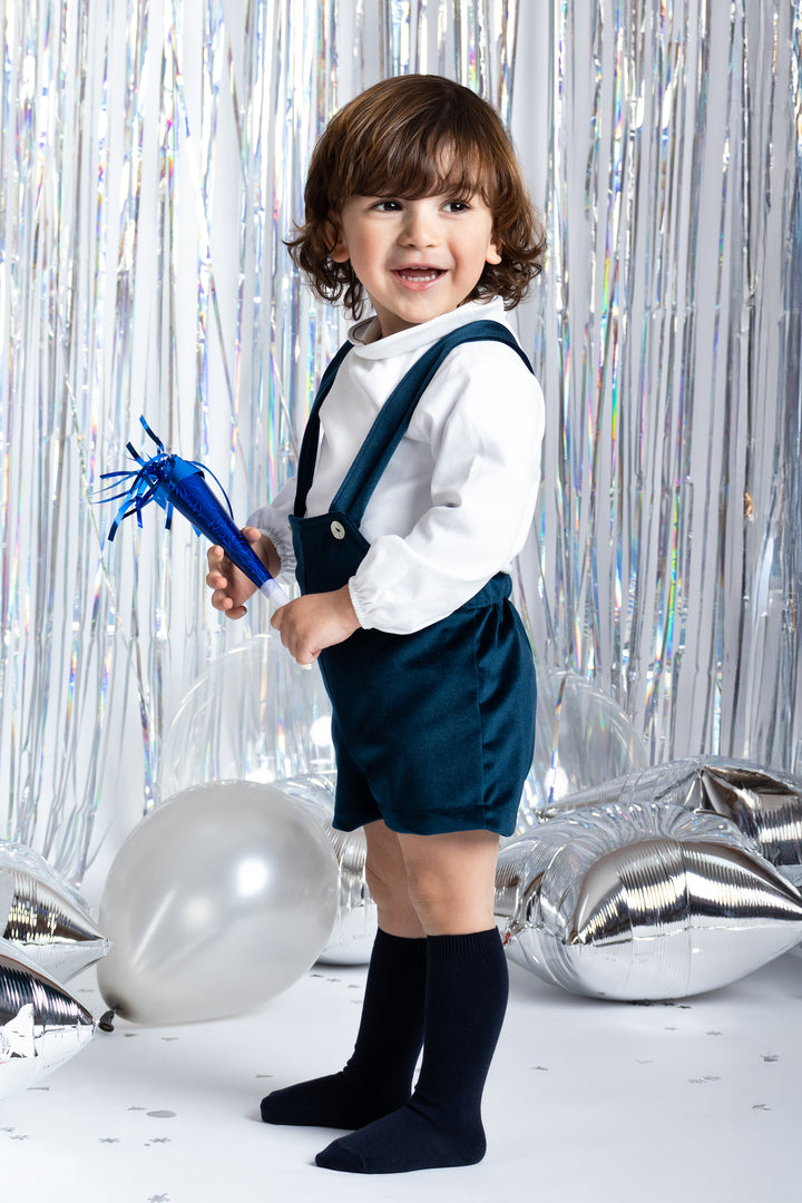PREORDER "Rupert" Navy Velvet Dungaree Set