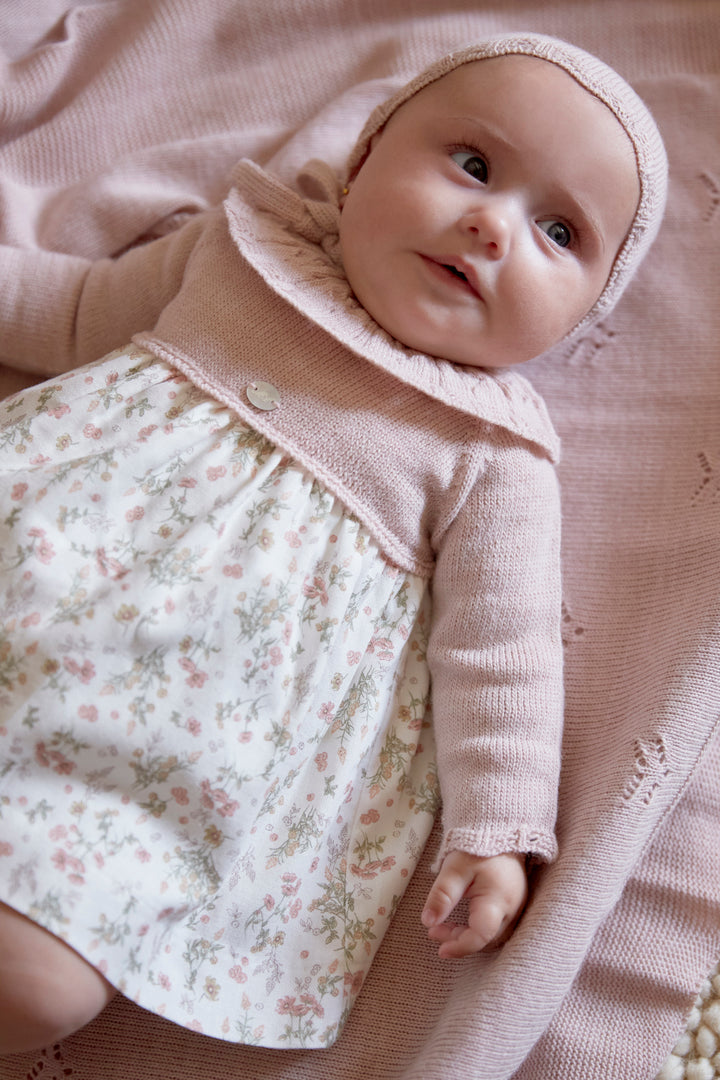 Martín Aranda "Paloma" Pale Rose Half Knit Floral Dress | Millie and John
