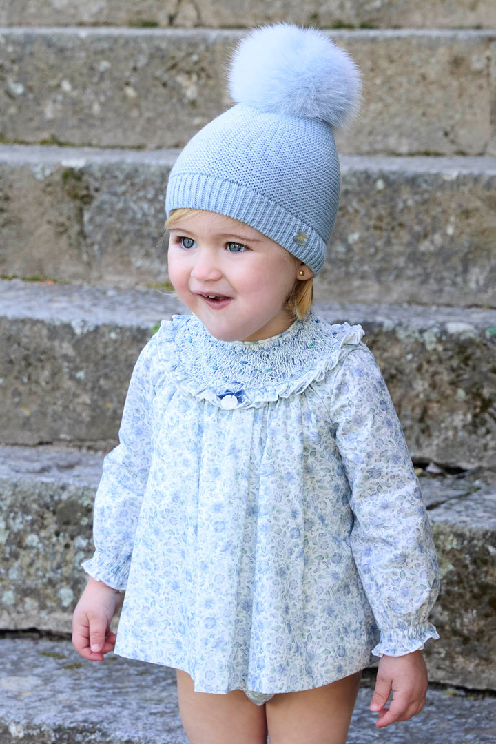 "Sophie" Powder Blue Floral Smocked Dress & Bloomers