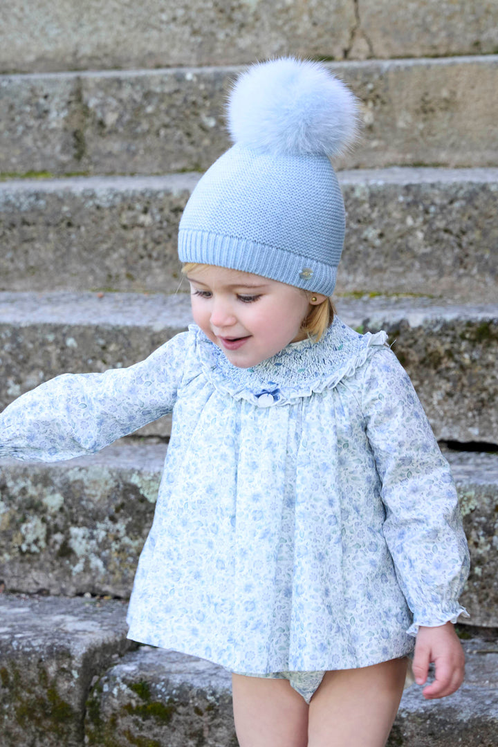 "Sophie" Powder Blue Floral Smocked Dress & Bloomers