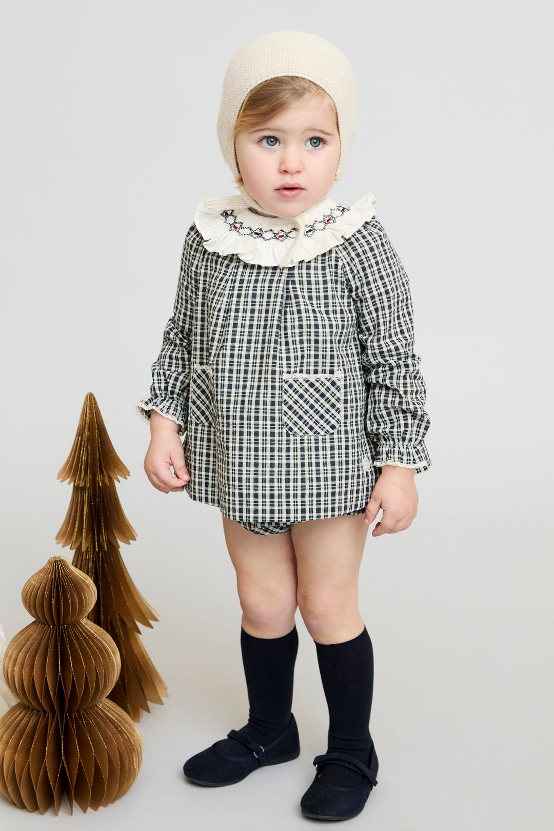 "Arabella" Navy Tartan Dress & Bloomers