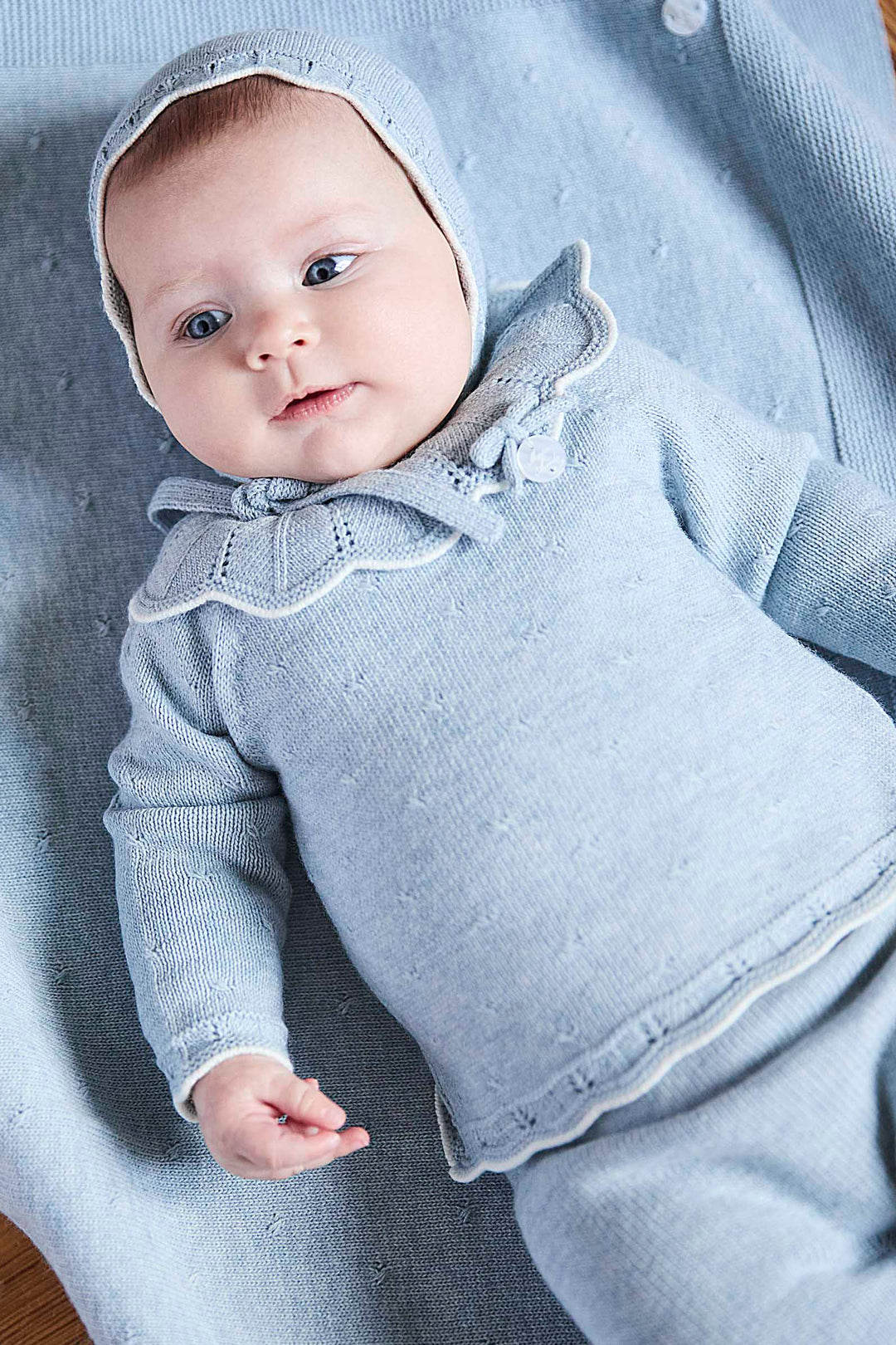 "Asher" Powder Blue Knit Top, Leggings & Bonnet