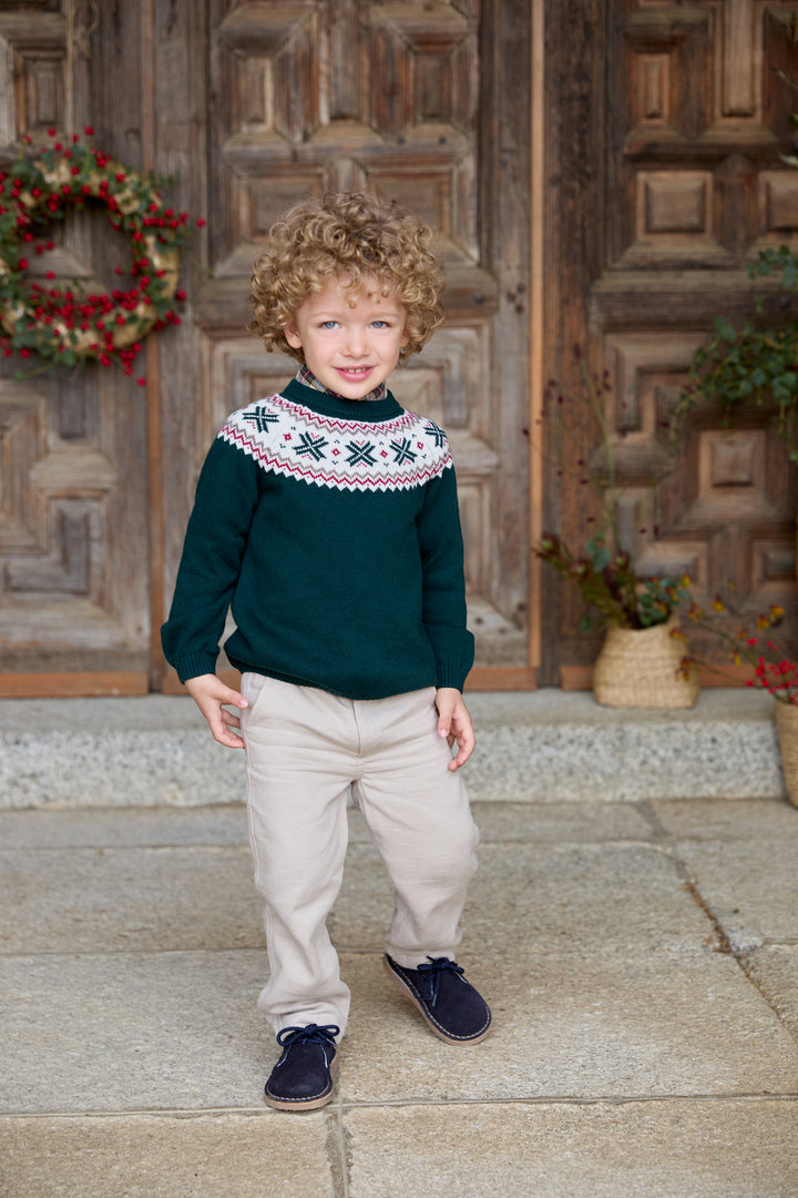 "Jasper" Bottle Green Fair Isle Knitted Jumper