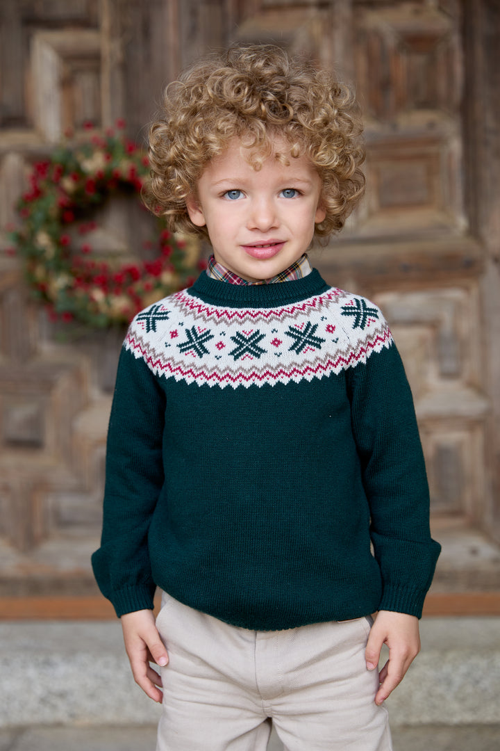 "Jasper" Bottle Green Fair Isle Knitted Jumper